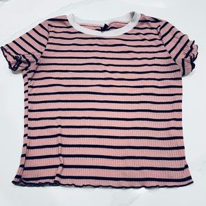 SHEIN women's juniors pink striped rib knit short sleeve t-shirt- xs